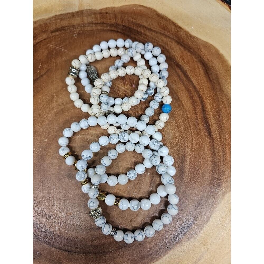 Natural Howlite Stone Bracelets 7pc Set - Picture 2 of 7